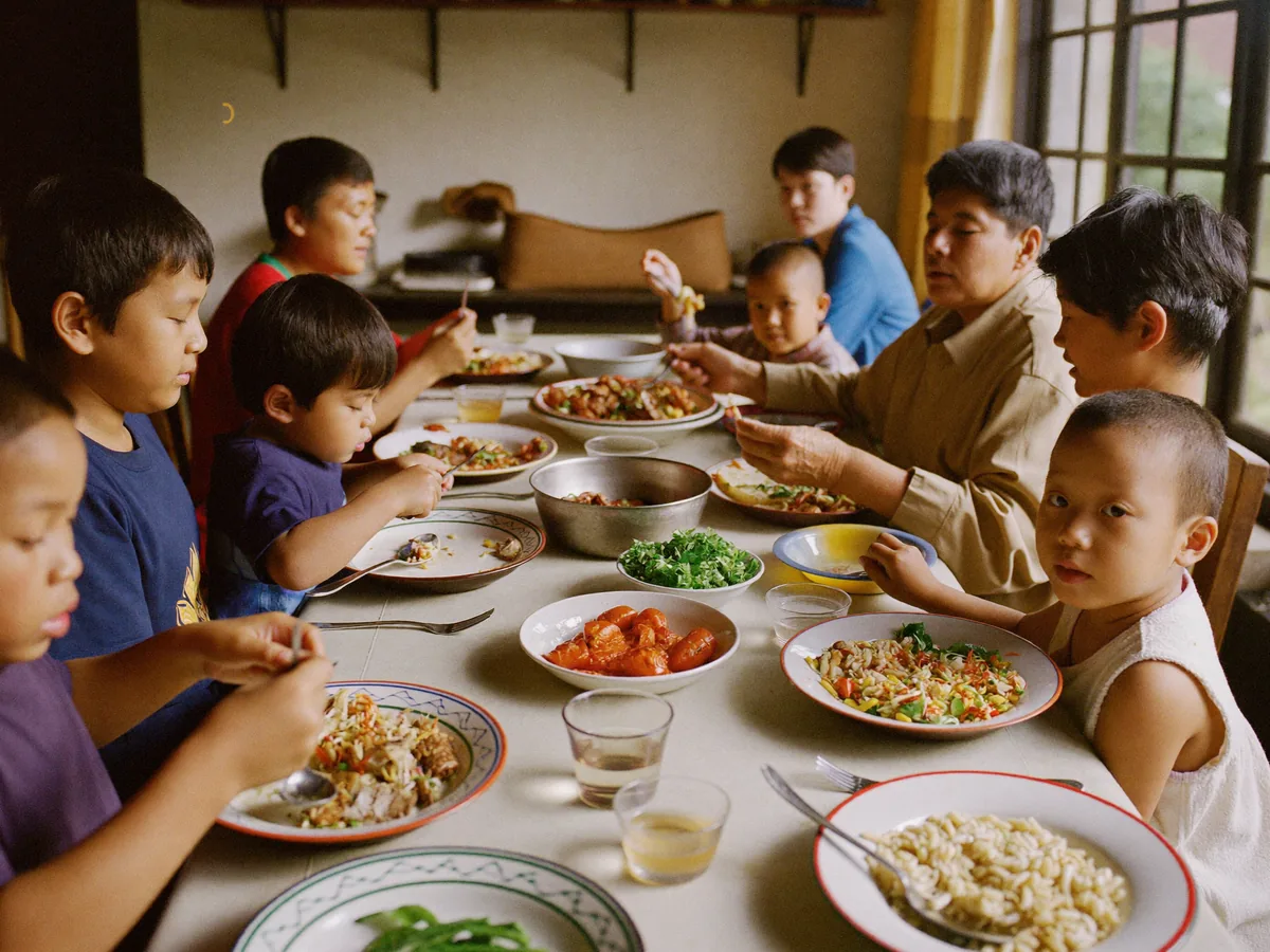 Members of the 802DNA community sharing a meal together across generations.