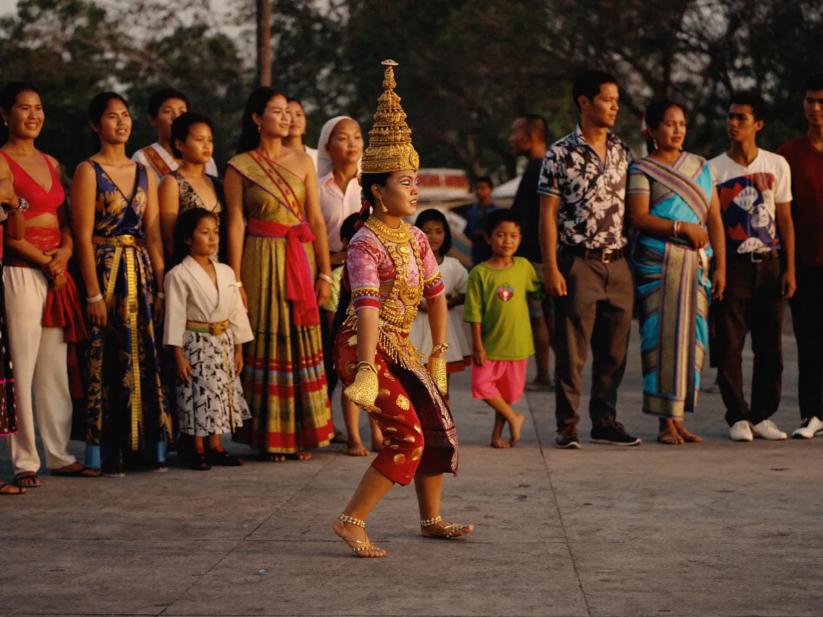 Khmer musicians performing traditional music together.